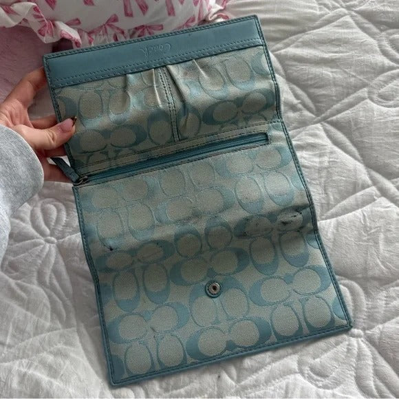 π Y2K Coach Blue Large Monogram Tote Bag + Matching Wallet π