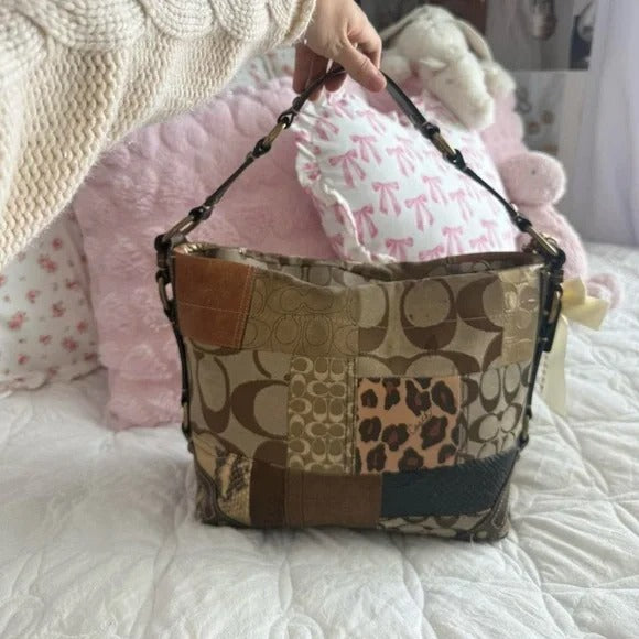 🐆 Y2K Coach Brown Cheetah/Leopard Print Patchwork Carly Bag + Matching Wallet 🐆