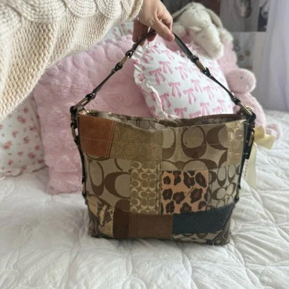 🐆 Y2K Coach Brown Cheetah/Leopard Print Patchwork Carly Bag + Matching Wallet 🐆