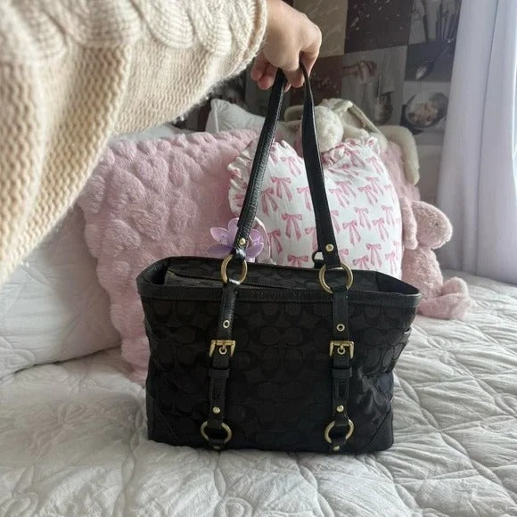 🖤 Y2K Black Coach Signature Monogram Mini Tote Bag/Purse 🖤