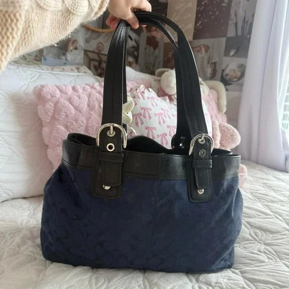 💙 Y2K Coach SoHo Blue Monogram Glittery/Shimmery Large Tote Bag/Purse 💙