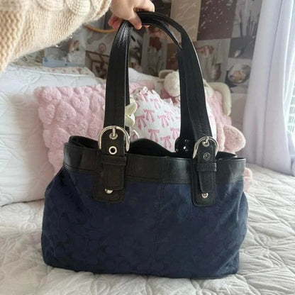 💙 Y2K Coach SoHo Blue Monogram Glittery/Shimmery Large Tote Bag/Purse 💙