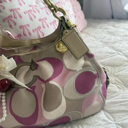 💕 Y2K Coach Pink &amp; Cream Monogram Purse 💕