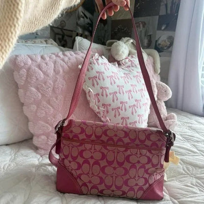 💖 Y2K Coach Barbie Pink Hampton Monogram Shoulder Bag 💖