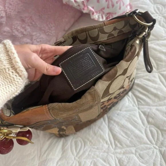 🐆 Y2K Coach Brown Cheetah/Leopard Print Patchwork Carly Bag + Matching Wallet 🐆