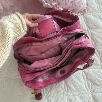 💖 Y2K Hot Pink Coach Monogram Turn-Lock Shoulder Tote Bag 💖