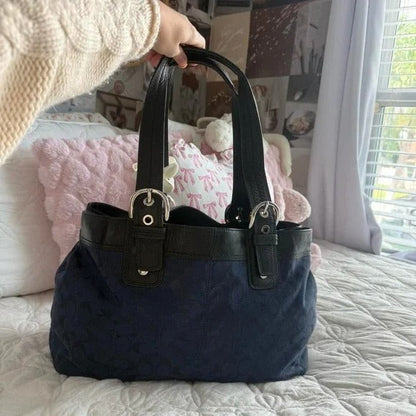 💙 Y2K Coach SoHo Blue Monogram Glittery/Shimmery Large Tote Bag/Purse 💙