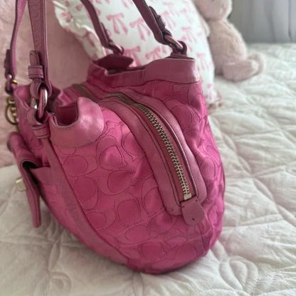 💖 Y2K Hot Pink Coach Monogram Turn-Lock Shoulder Tote Bag 💖