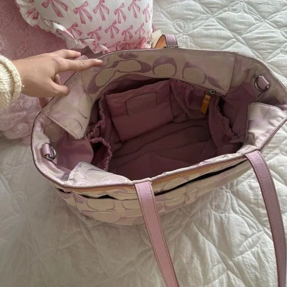 💖 Y2K Light Pink Coach Monogram Tote Bag 💖