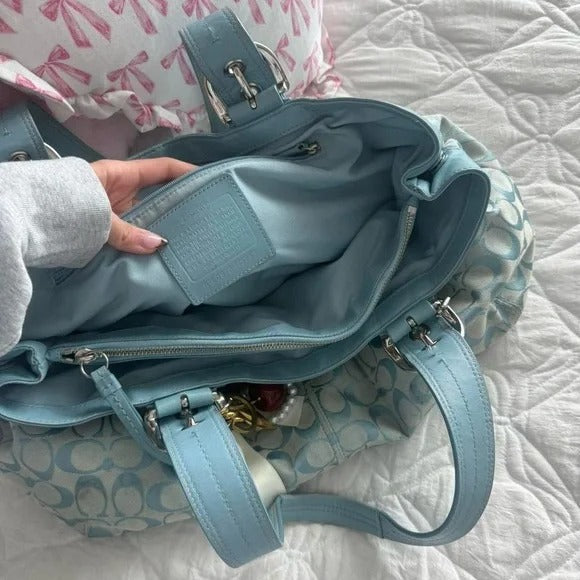 💙 Y2K Coach Blue Large Monogram Tote Bag + Matching Wallet 💙