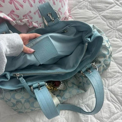 💙 Y2K Coach Blue Large Monogram Tote Bag + Matching Wallet 💙