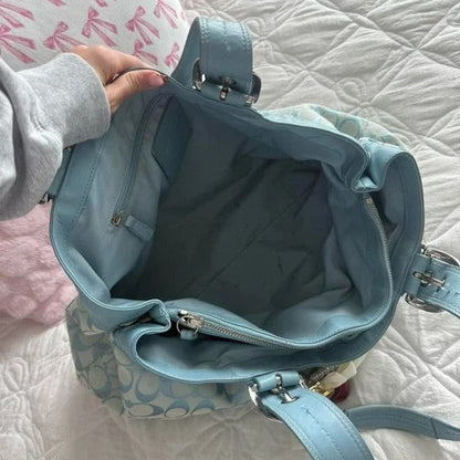 💙 Y2K Coach Blue Large Monogram Tote Bag + Matching Wallet 💙