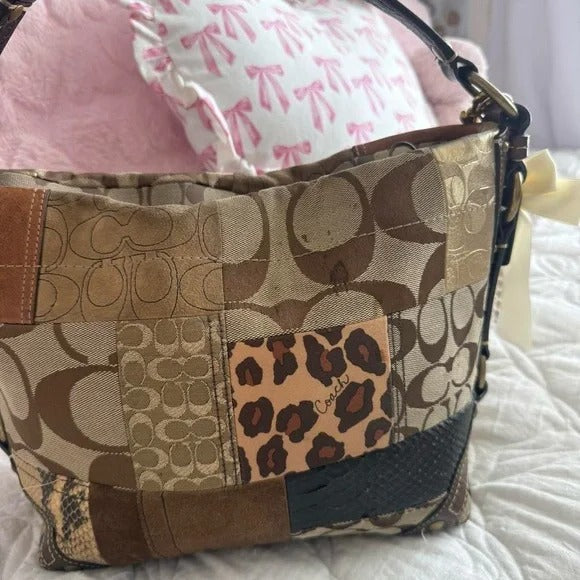 🐆 Y2K Coach Brown Cheetah/Leopard Print Patchwork Carly Bag + Matching Wallet 🐆