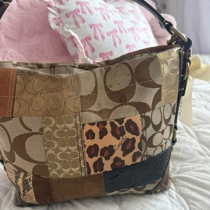 🐆 Y2K Coach Brown Cheetah/Leopard Print Patchwork Carly Bag + Matching Wallet 🐆