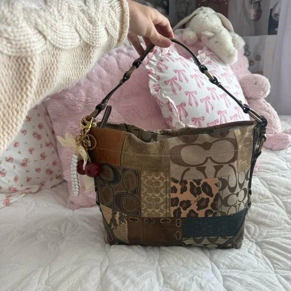 🐆 Y2K Coach Brown Cheetah/Leopard Print Patchwork Carly Bag + Matching Wallet 🐆