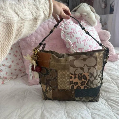 🐆 Y2K Coach Brown Cheetah/Leopard Print Patchwork Carly Bag + Matching Wallet 🐆