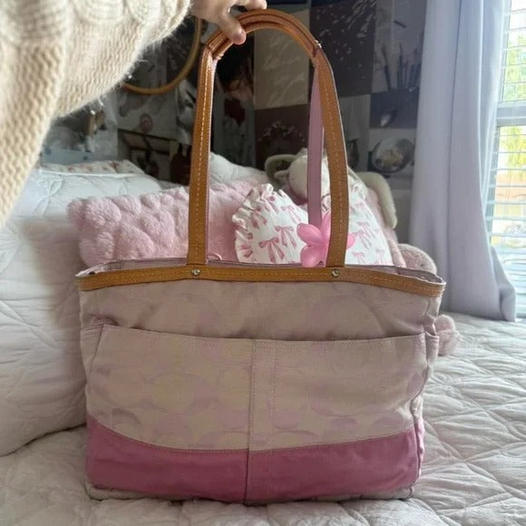 💖 Y2K Light Pink Coach Monogram Tote Bag 💖