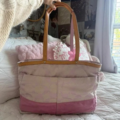 💖 Y2K Light Pink Coach Monogram Tote Bag 💖
