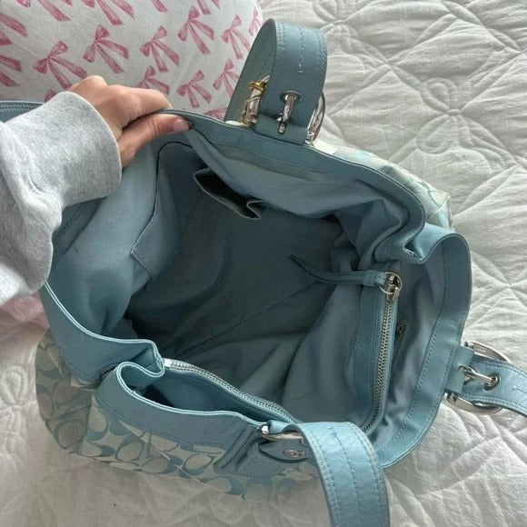 💙 Y2K Coach Blue Large Monogram Tote Bag + Matching Wallet 💙