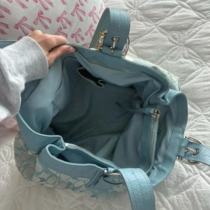 💙 Y2K Coach Blue Large Monogram Tote Bag + Matching Wallet 💙