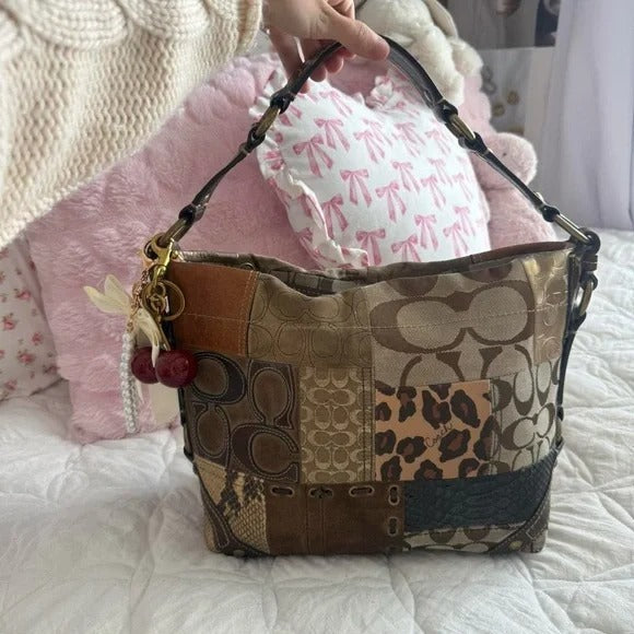 🐆 Y2K Coach Brown Cheetah/Leopard Print Patchwork Carly Bag + Matching Wallet 🐆