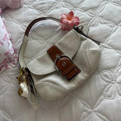 🤍🟤 Y2K Coach White & Brown Mini Soho Signature Monogram Bag/Purse 🤍🟤
