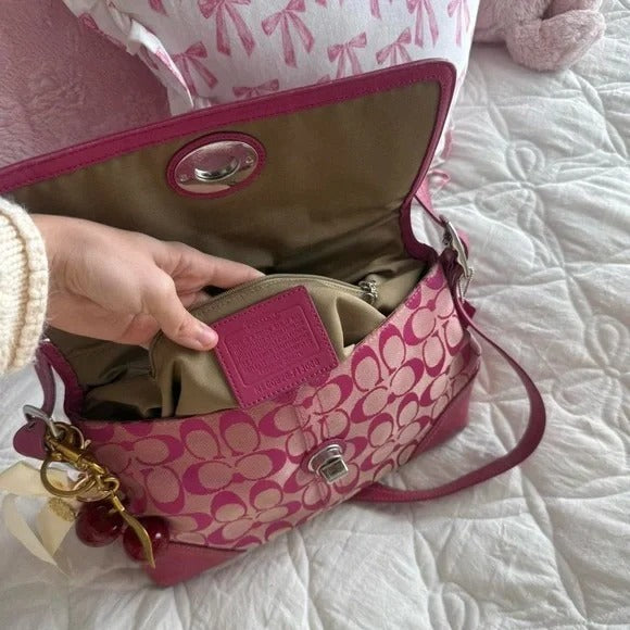 💖 Y2K Coach Barbie Pink Hampton Monogram Shoulder Bag 💖