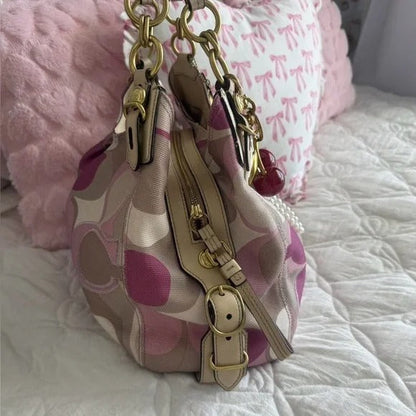 💕 Y2K Coach Pink &amp; Cream Monogram Purse 💕