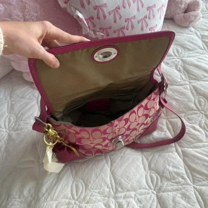 💖 Y2K Coach Barbie Pink Hampton Monogram Shoulder Bag 💖