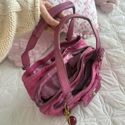 💖 Y2K Hot Pink Coach Monogram Turn-Lock Shoulder Tote Bag 💖