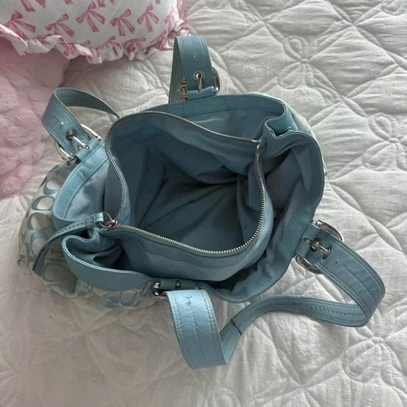 💙 Y2K Coach Blue Large Monogram Tote Bag + Matching Wallet 💙
