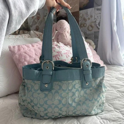 💙 Y2K Coach Blue Large Monogram Tote Bag + Matching Wallet 💙
