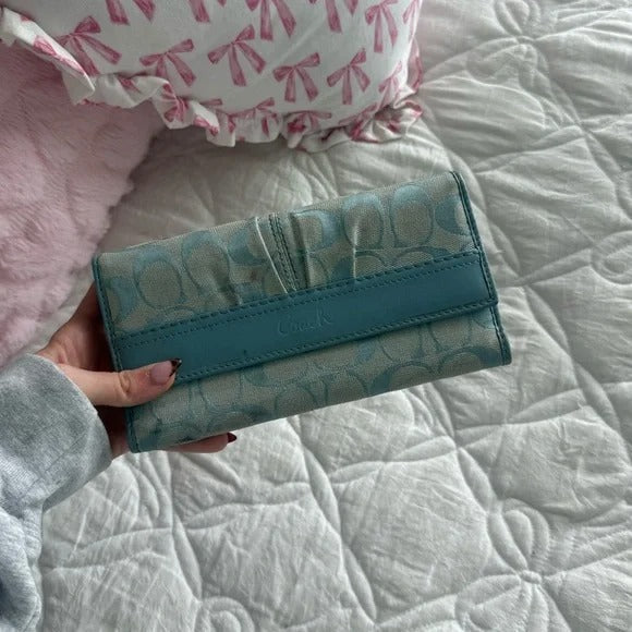 💙 Y2K Coach Blue Large Monogram Tote Bag + Matching Wallet 💙