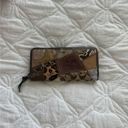 🐆 Y2K Coach Brown Cheetah/Leopard Print Patchwork Carly Bag + Matching Wallet 🐆
