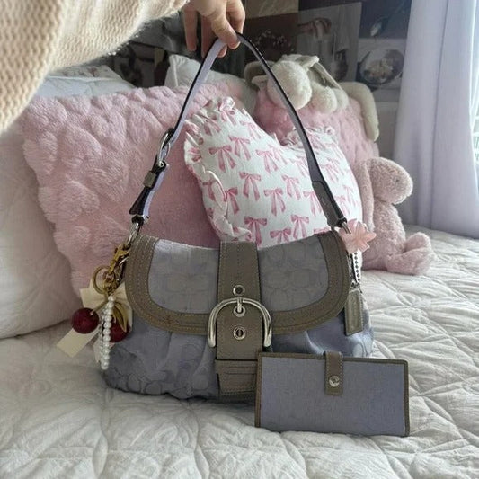 💜 Y2K Coach Lavender Purple Soho Signature “C” Monogram Large Purse/Shoulder Bag 💜