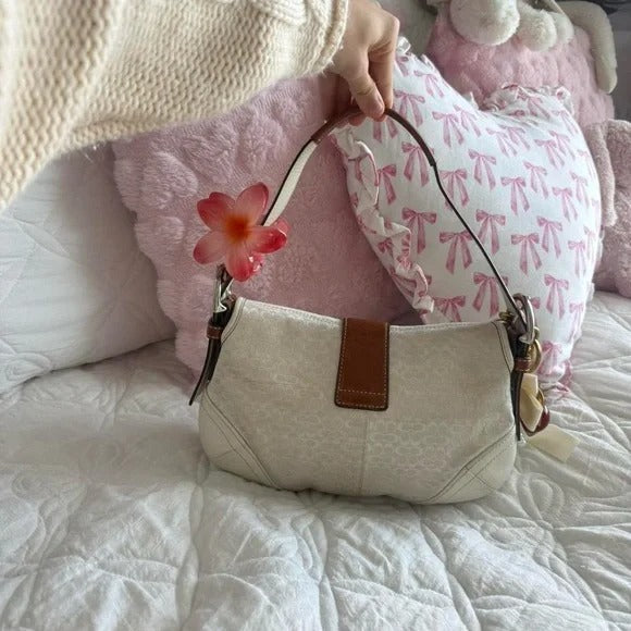 🤍🟤 Y2K Coach White & Brown Mini Soho Signature Monogram Bag/Purse 🤍🟤